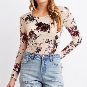 Charlotte Russe Metallic Floral Mesh Bodysuit